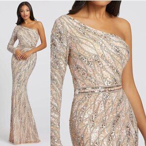 MAC DUGGAL Embellished One-Sleeve Gown in Rose Gold Size US 8